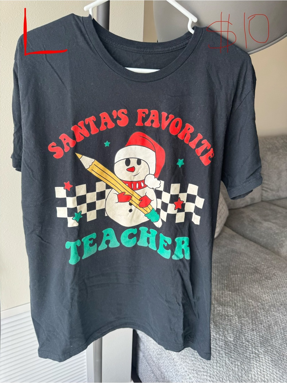Santa's Favorite Teacher Black Holiday Tee